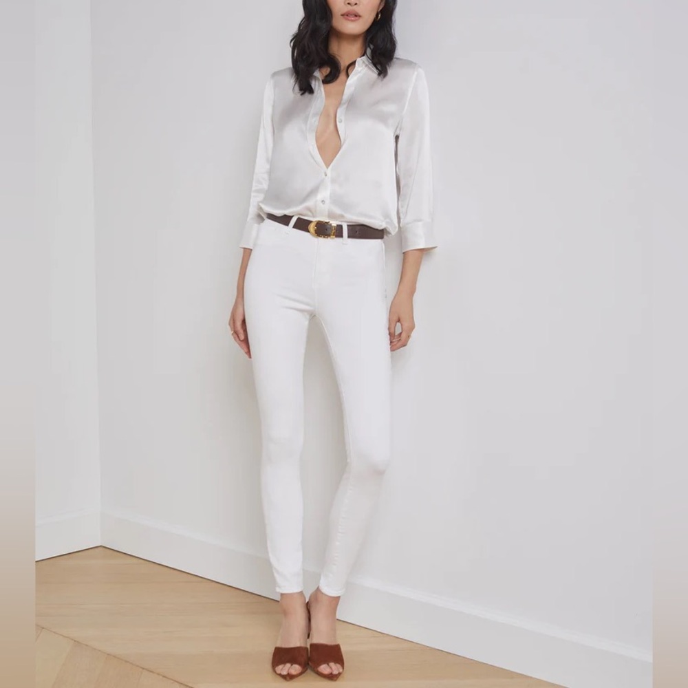 L’ AGENCE Jeans Size 24 Margot High Rise Corduroy Skinny Cocktail Blanc